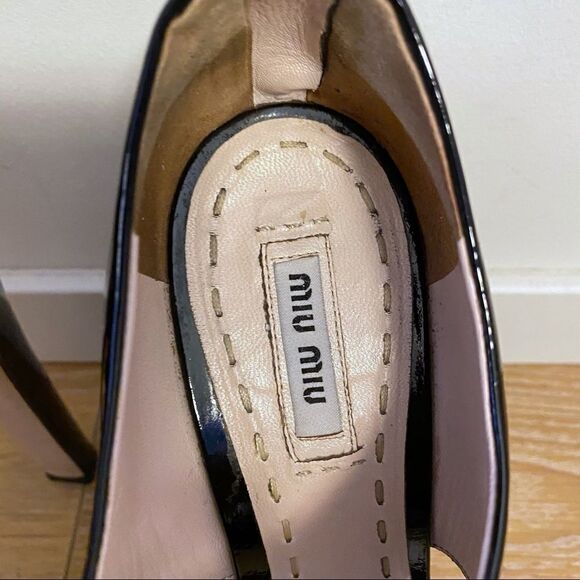 Miu Miu-Black Patent Peep Toe Zip Platform - Picture 8 of 12
